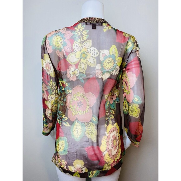 F. Lafayette 148 New York Silk Tunic 4 Embroidered Blouse Long Sleeve V Neck - Picture 4 of 7